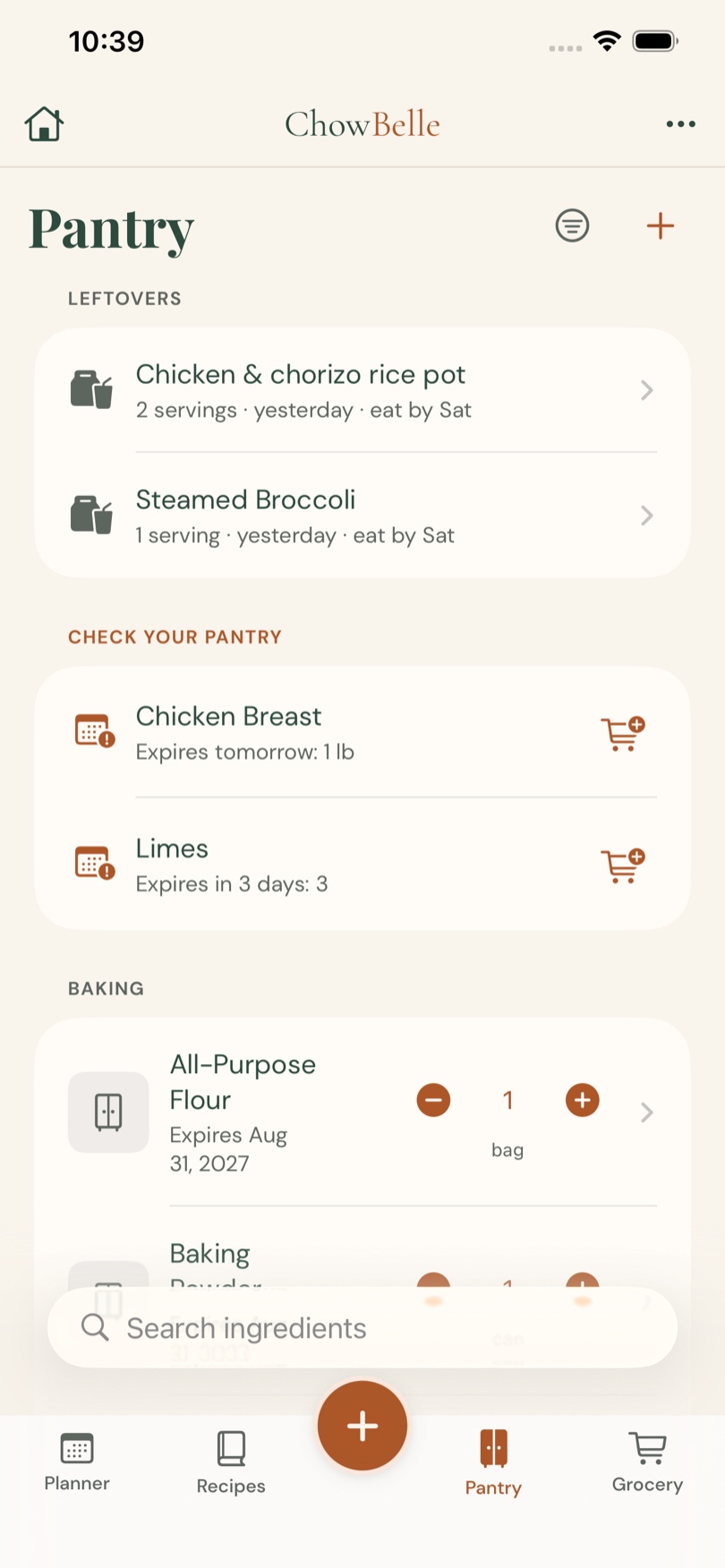 ChowBelle pantry tracker
