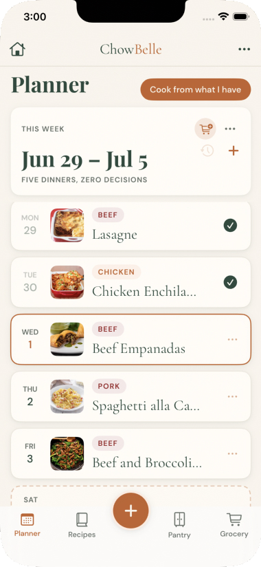 ChowBelle weekly planner