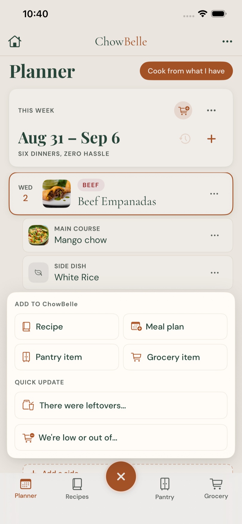 ChowBelle quick add