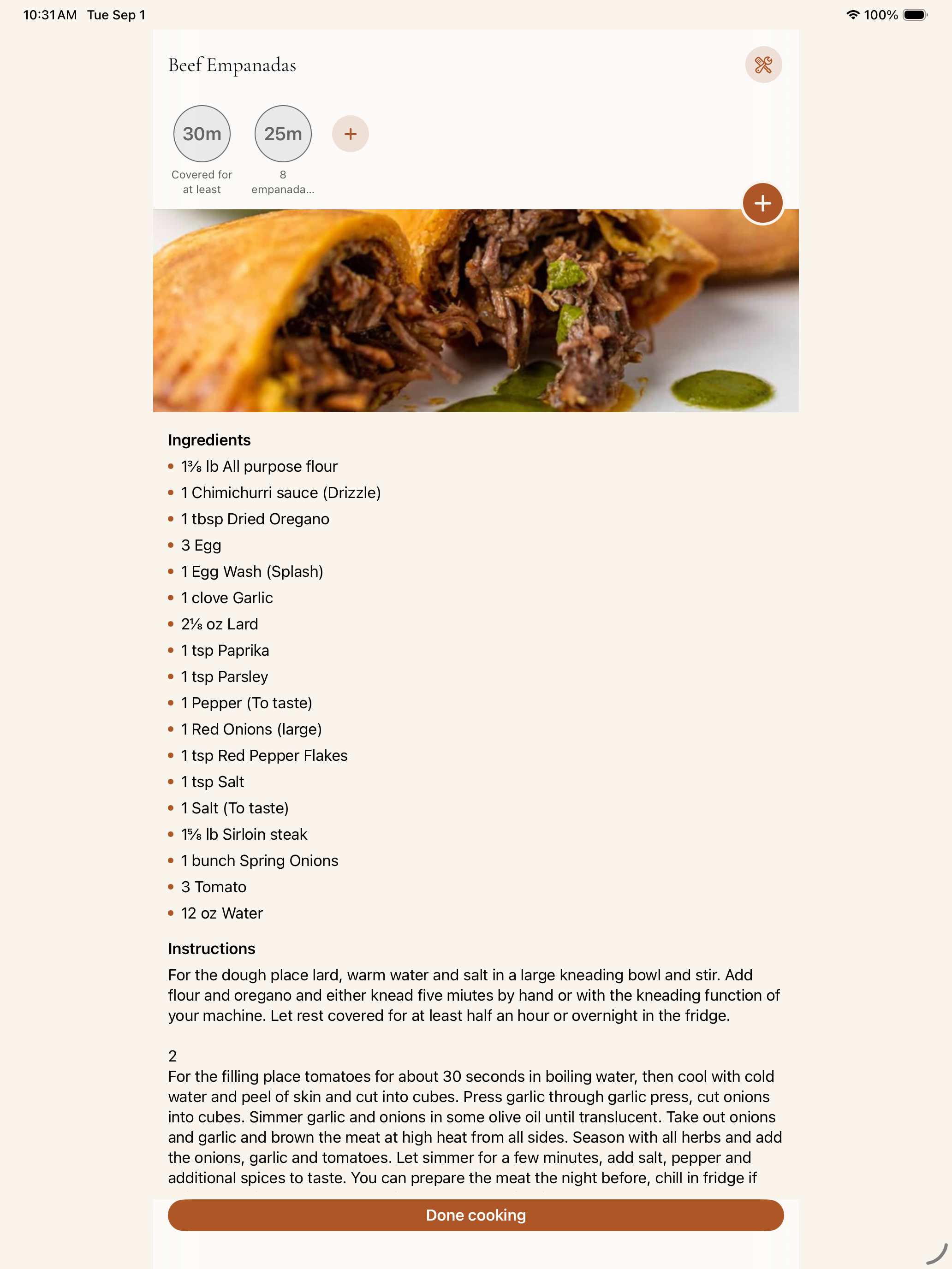 iPad recipe detail