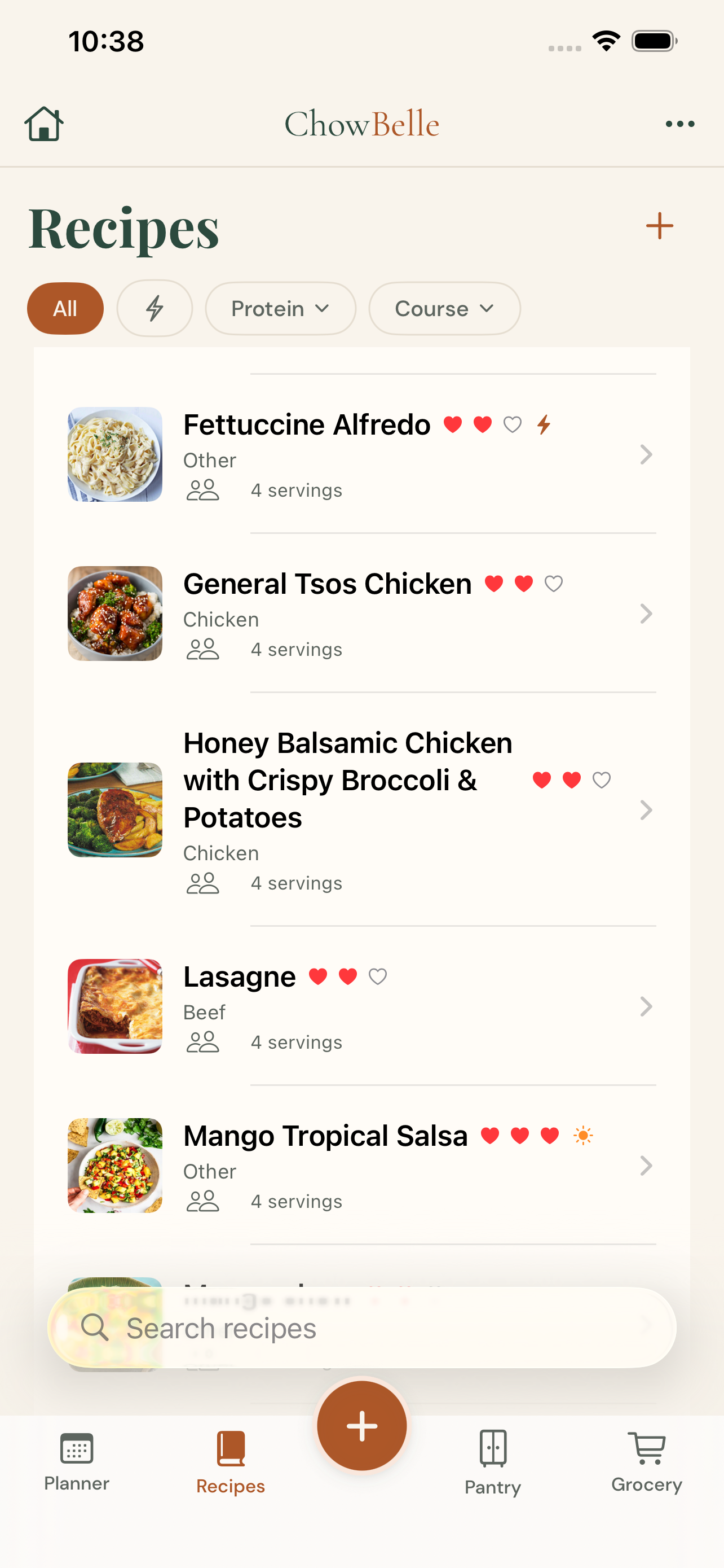 Recipe library with ratings and filters