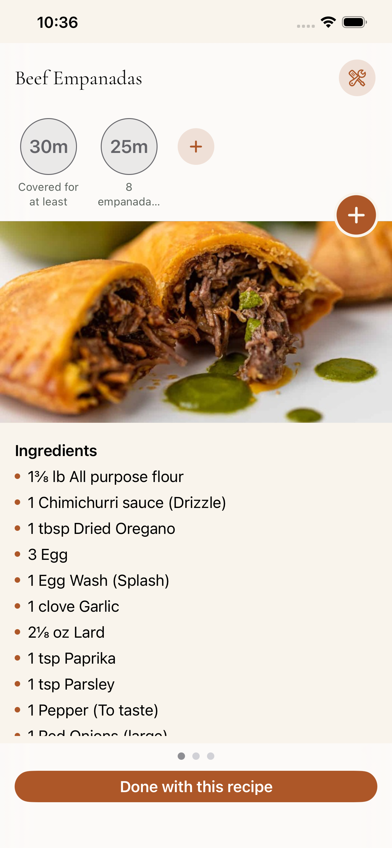 Recipe detail with built-in timers