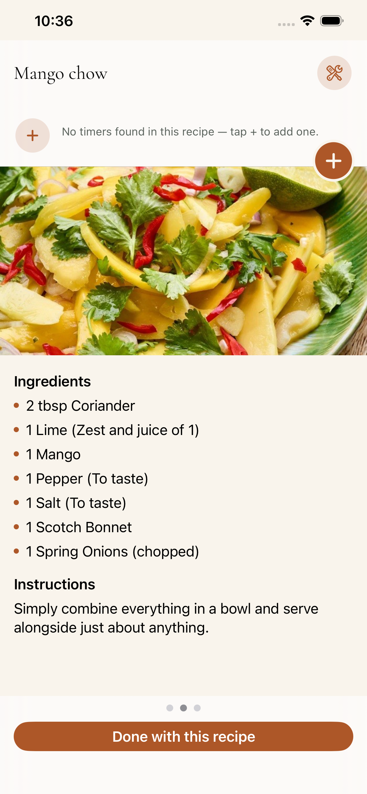 A shorter recipe detail, no timers